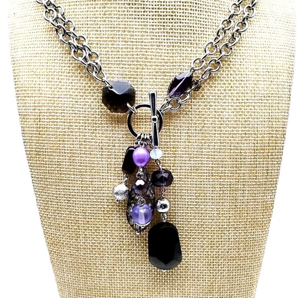 Lia Sophia VIOLET HOUR Double-layered Silver Chain Purple Acrylic Cluster Pendan - Picture 11 of 15